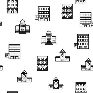 Building Architecture Vector Seamless Pattern Stock Illustration