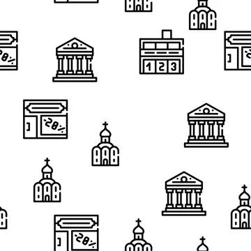Building Architecture Vector Seamless Pattern Stock Illustration