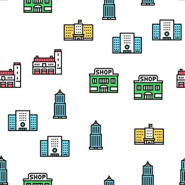 Building Architecture Vector Seamless Pattern Stock Illustration