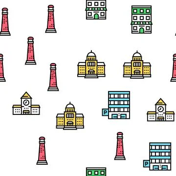 Building Architecture Vector Seamless Pattern Stock Illustration