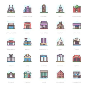 Building Architectures Flat Icons Stock Illustration