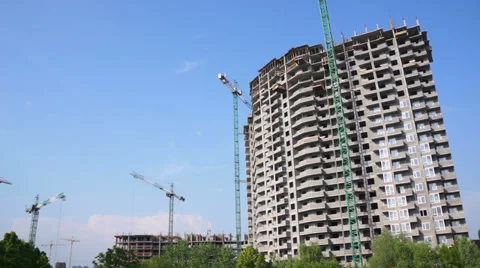 Building. Are working elevating cranes. Timelapse. 스톡 동영상 38226748