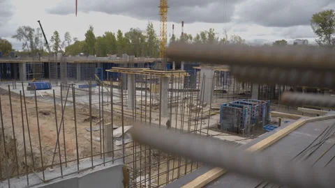 Building area in process of developing multi-story structure Видео 303146564