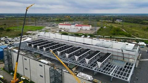 Building artificial intelligence data center with cooling system installation 写真素材