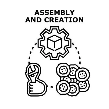 Building, assembly, and creation process concept icon Illustrazione stock