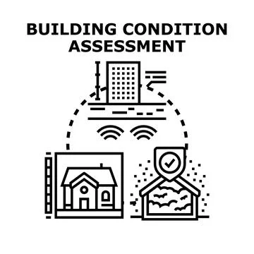 Building assessment evaluating property structural integrity Illustrazione stock