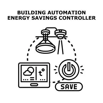 Building automation system controlling energy savings controller Ilustración de archivo
