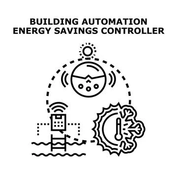 Building automation system controlling energy savings operations Ilustração Stock