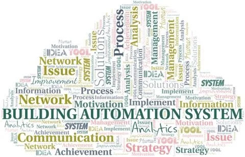 Building Automation System typography vector word cloud. Ilustración de archivo