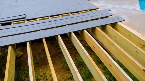 Building a backyard deck with composite deck boards Stock Photos