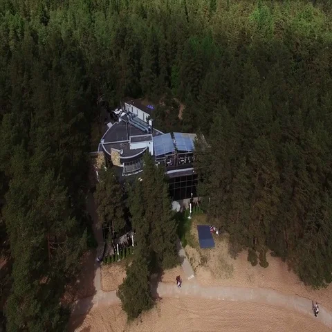 Building on a beach aerial Stock Footage 69625808