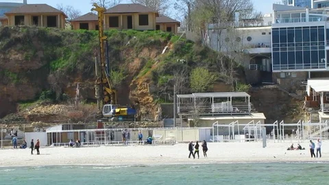 Building At The Beach. New Project. Beginning Of Construction. Stock Footage 89079682