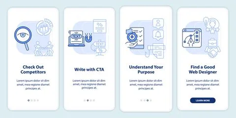 Building better website light blue onboarding mobile app screen Ilustración de archivo