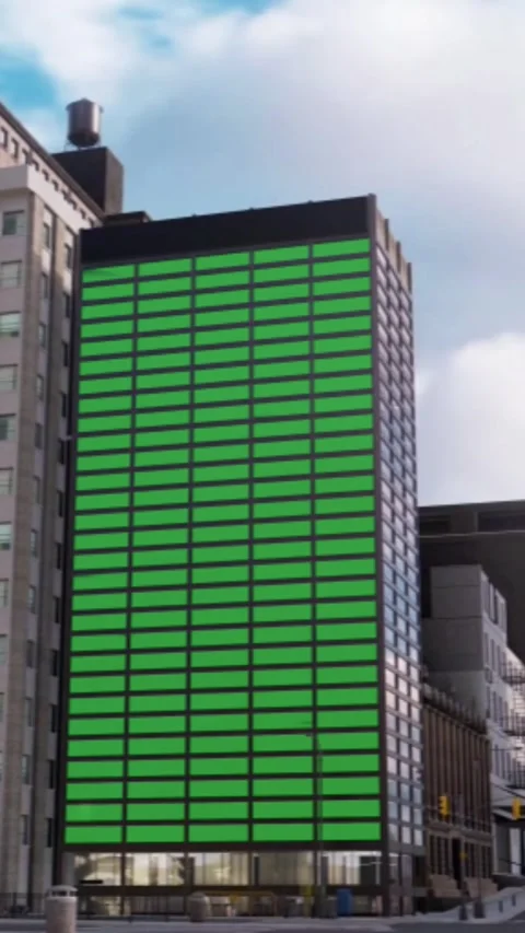 Building Billboard Vertical Green Screen Video Overlay Stock Footage 344767432