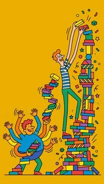 Building Block Tower Collaboration Stock Illustration