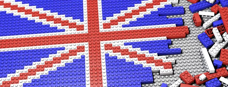 Building blocks assembled as a flag of Union Jack Ilustración de archivo