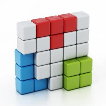 Building blocks forming a cube alltogether. 3D illustration Ilustración de archivo