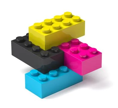 Building blocks of four printing process colors 3D 스톡 사진