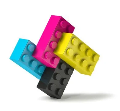 Building blocks of four printing process colors standing 3D 스톡 사진