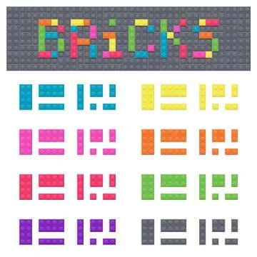 Building blocks of plastic constructor colored elements icon set 库存插图