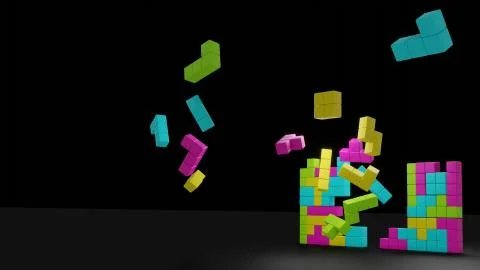 Building blocks Split apart abstract background right 3d render Stock Illustration