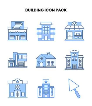 Building Blue Design Icons Pack Stock Illustration