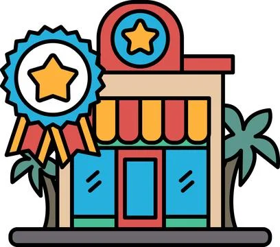 A building with a blue star and a red star on it Ilustración de archivo