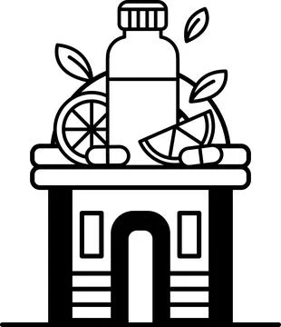 A building with a bottle on top of it Ilustración de archivo