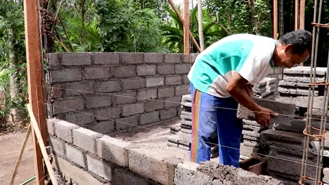 Mason Building Cement Block Wall Mason Building Cement Block Wall Stock ...