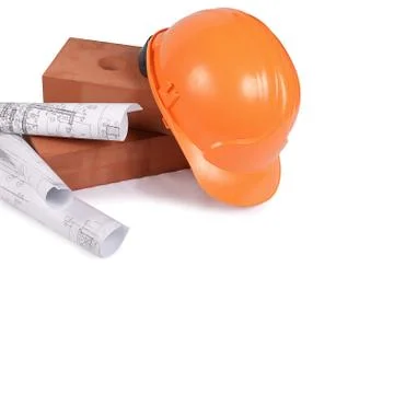 Building brick with a helmet Foto stock