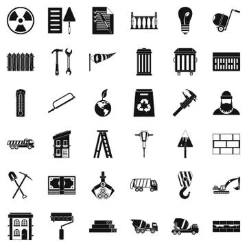 Building brick icons set, simple style Ilustración de archivo