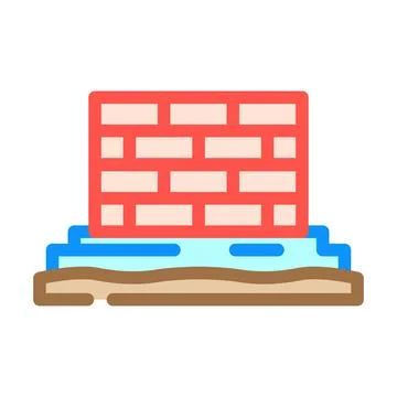 Building brick wall on construction foundation flat icon Stock Illustration