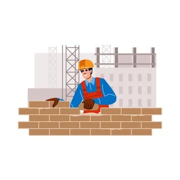 Building brick wall at construction site Ilustración de archivo