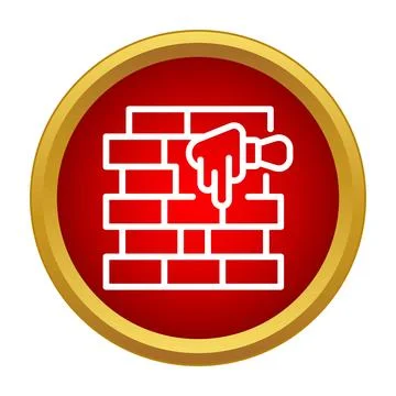 Building brick wall with mortar and trowel outline icon Stock Illustration
