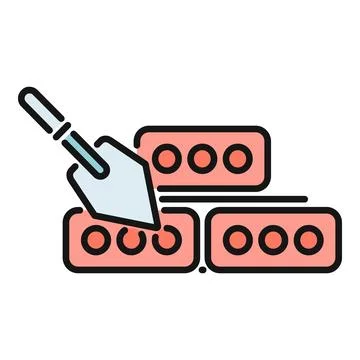 Building a brick wall with a trowel icon Stock Illustration