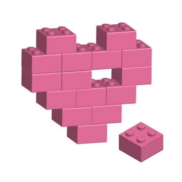 Building bricks in 3D missing part of heart Stock Illustration