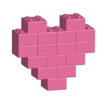 Building bricks in 3D pink heart Stock Illustration