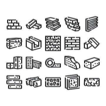 Building bricks and blocks construction materials line icons Ilustración de archivo