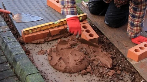 Building brickwork for garden steps Stock Footage 85513066