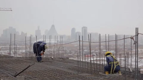Building of the building in winter Stock Footage 83680934