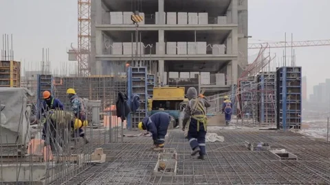 Building of the building in winter Stock Footage 83739385