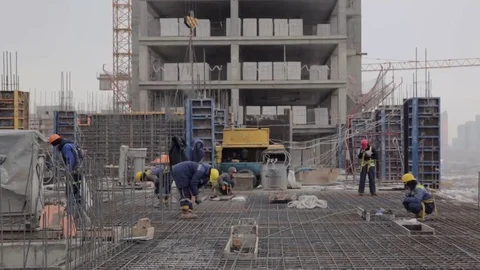 Building of the building in winter Stock Footage 83739403