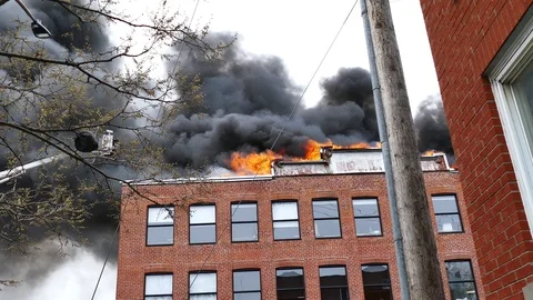 Building burning in flames Stock Footage 114945840