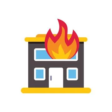 Building is burning with large flames and smoke billowing, representing prope Ilustración de archivo