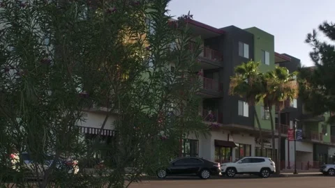 Building with Bushes in Foreground Stock Footage 199560865