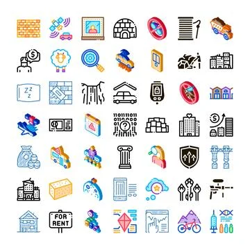 Building, business, and technology theme icons set Stock Illustration