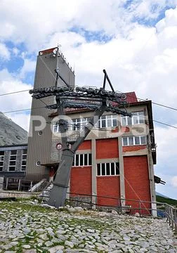 Building cableway in the mountains Stock Photos