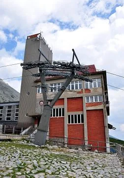 Building cableway in the mountains Stock Photos