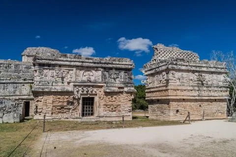 Building called Nunnery (Edificio de las Monjas) and church (La Iglesia) on t Stock Photos