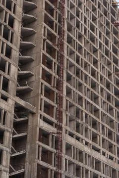 Building cement base house vertically, apartment background Foto stock